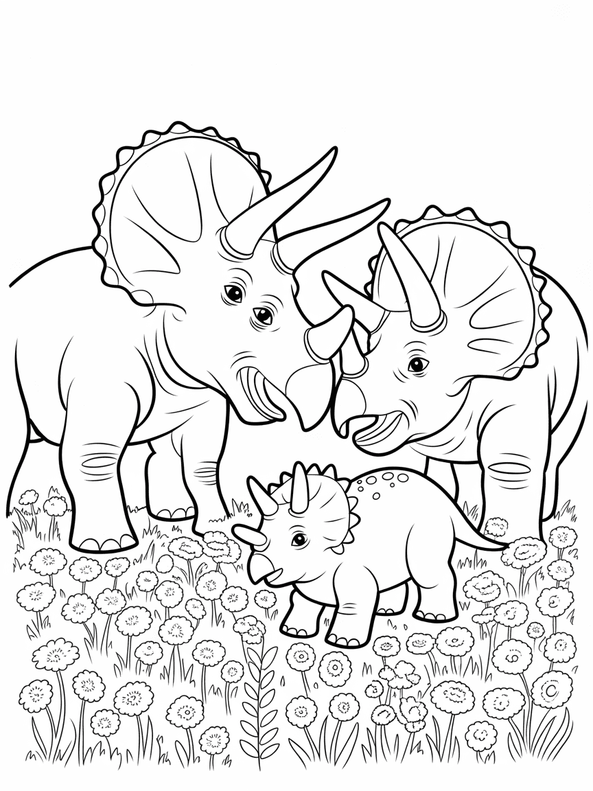 protective Triceratops family with three-horned